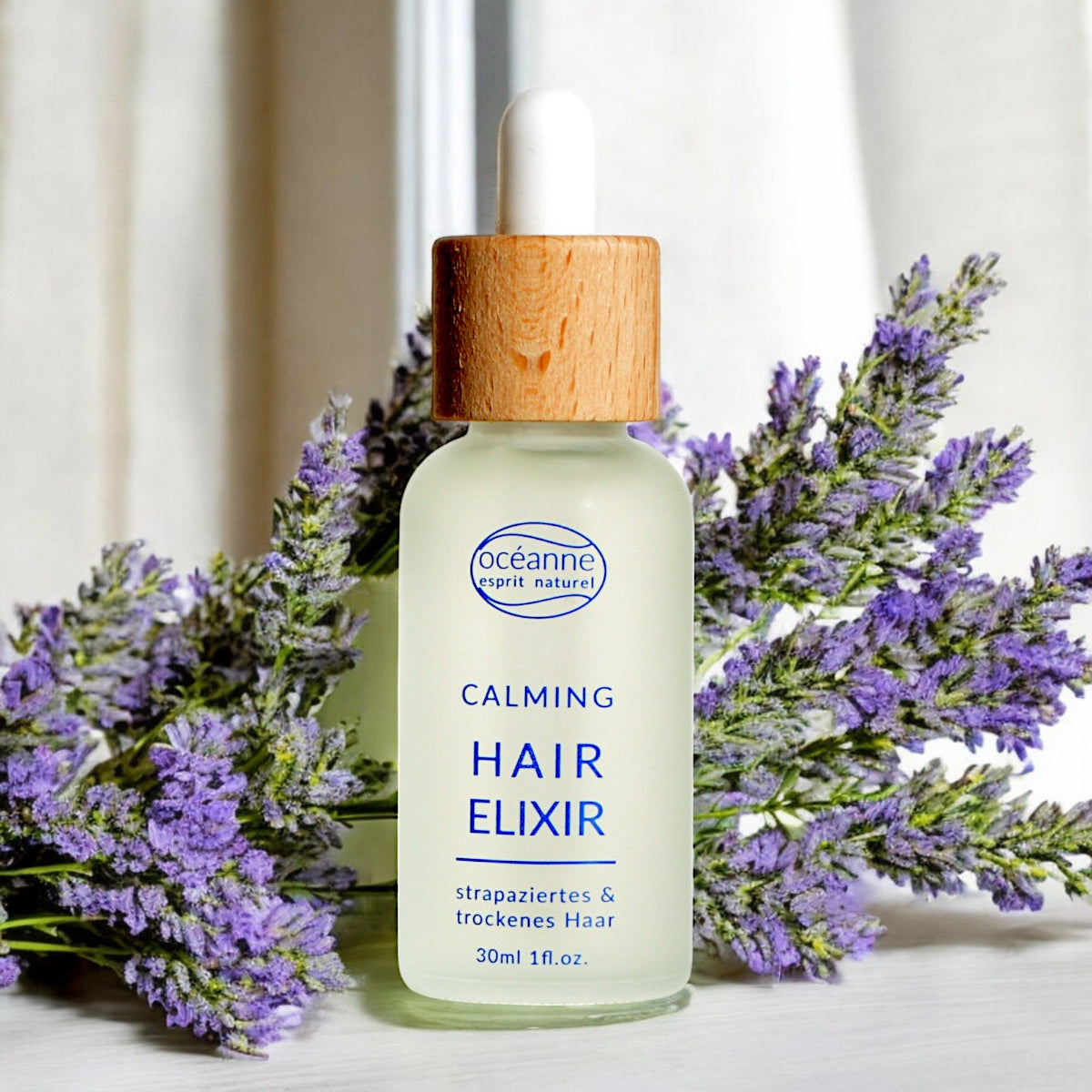 Haarelixir, trockenes haar, strapaziertes Haar, juckende Kopfhaut, Lavendel, Bergamotte Haarpflege, Vitamin E, Haarwachstum, Haare, silikonfrei, parabenefrei, palmölfrei