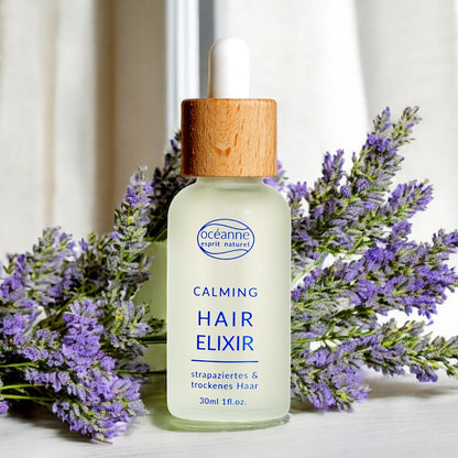 Haarelixir, trockenes haar, strapaziertes Haar, juckende Kopfhaut,  Lavendel, Bergamotte Haarpflege, Vitamin E, Haarwachstum, Haare, silikonfrei, parabenefrei, palmölfrei